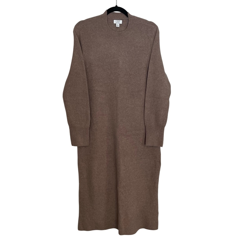 J. Crew Extra Soft Knit Sweater Dress Long Sleeve Midi Taupe Med Cozy Minimalist